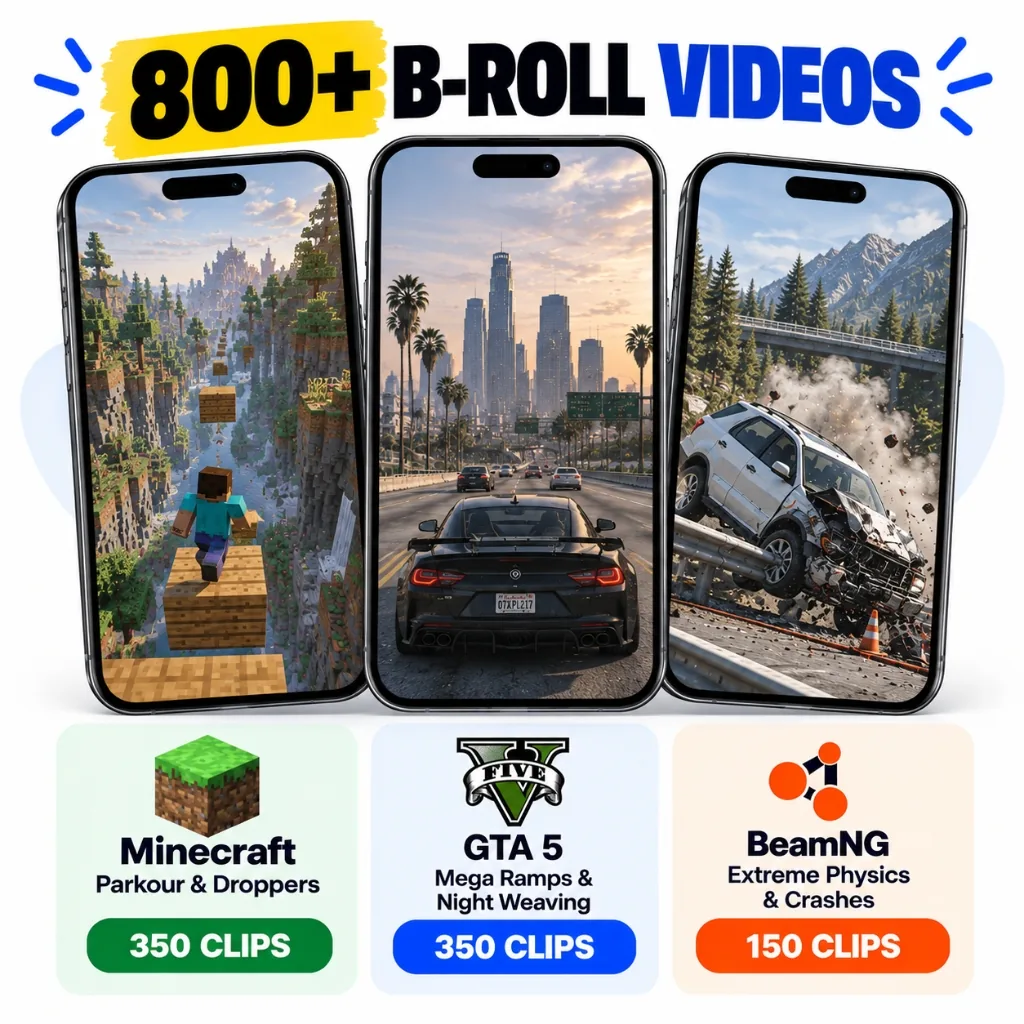 Category Breakdown - 350+ Minecraft, 350+ GTA 5, 200+ BeamNG